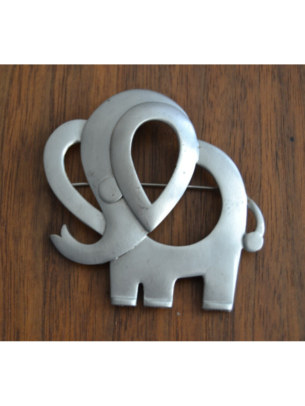 PIERRE CARDIN Brooch LARGE ELEPHANT Brushed Silver tone 3 in Signed Pin Vtg RARE